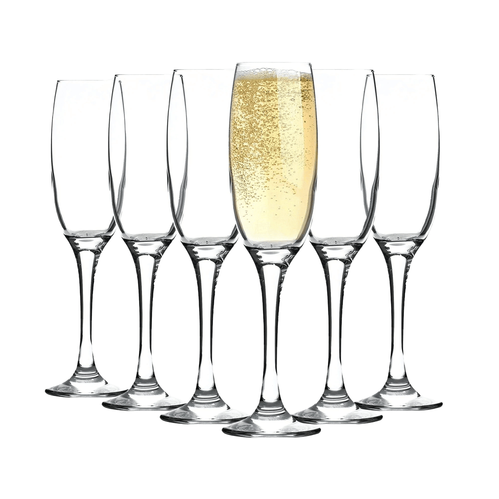 Argon Tableware Classic Champagne Flutes Set of 6-220ml Prosecco & Sparkling Wine Glasses - Elegant Tall Celebration Glassware for Weddings, Parties & Bars - Durable & Dishwasher Safe